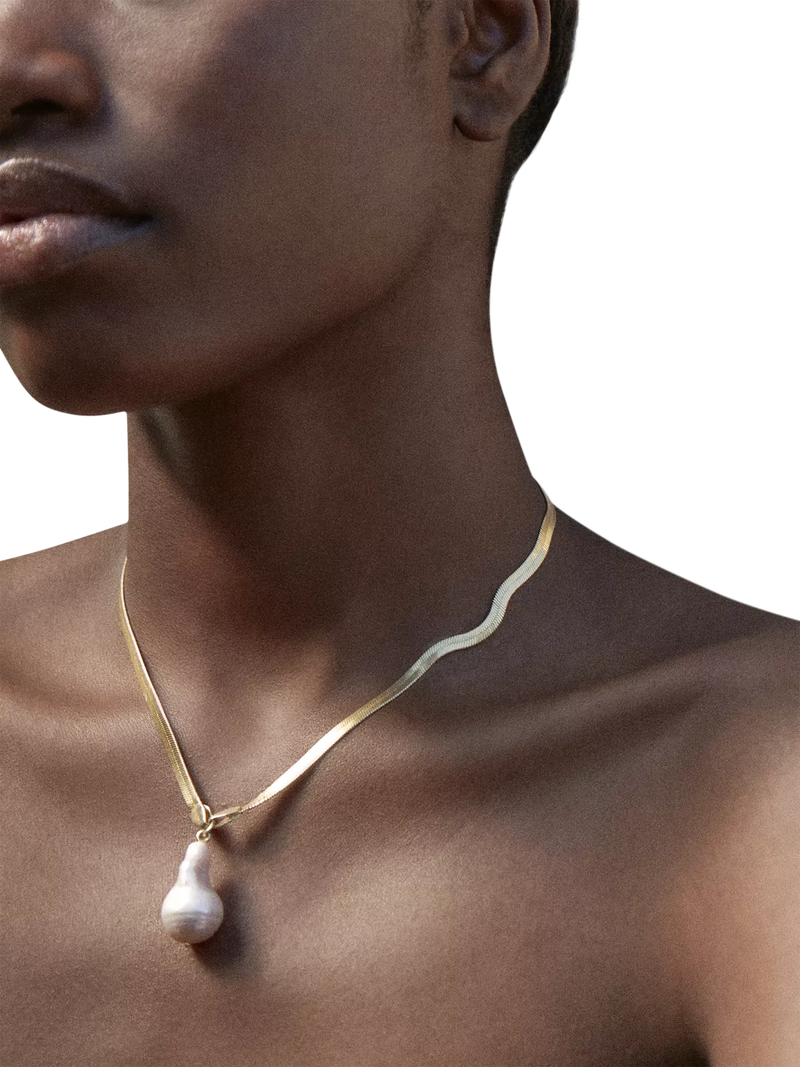 Shyla Gold Plated Serpentine Pearl Necklace, imported from the UK