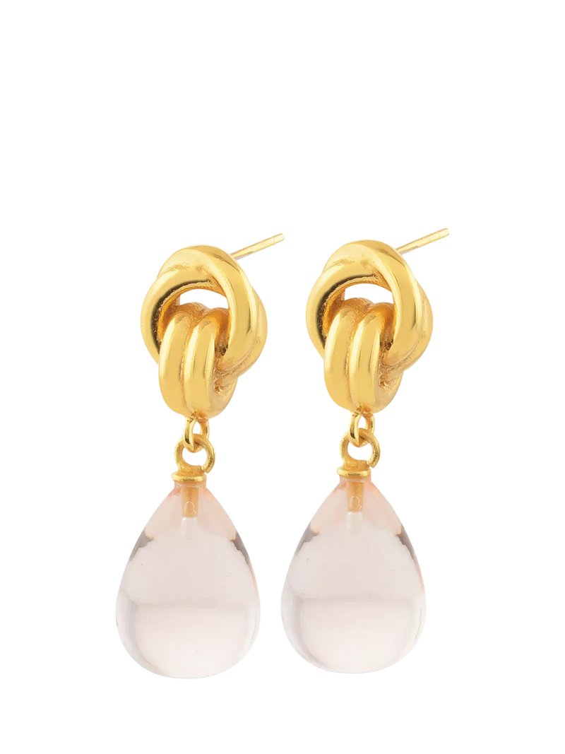Shyla chunky knot drop earrings gold plated glass stone (British brand)