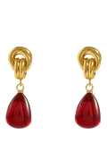 Shyla chunky knot ruby drop earrings gold, UK version