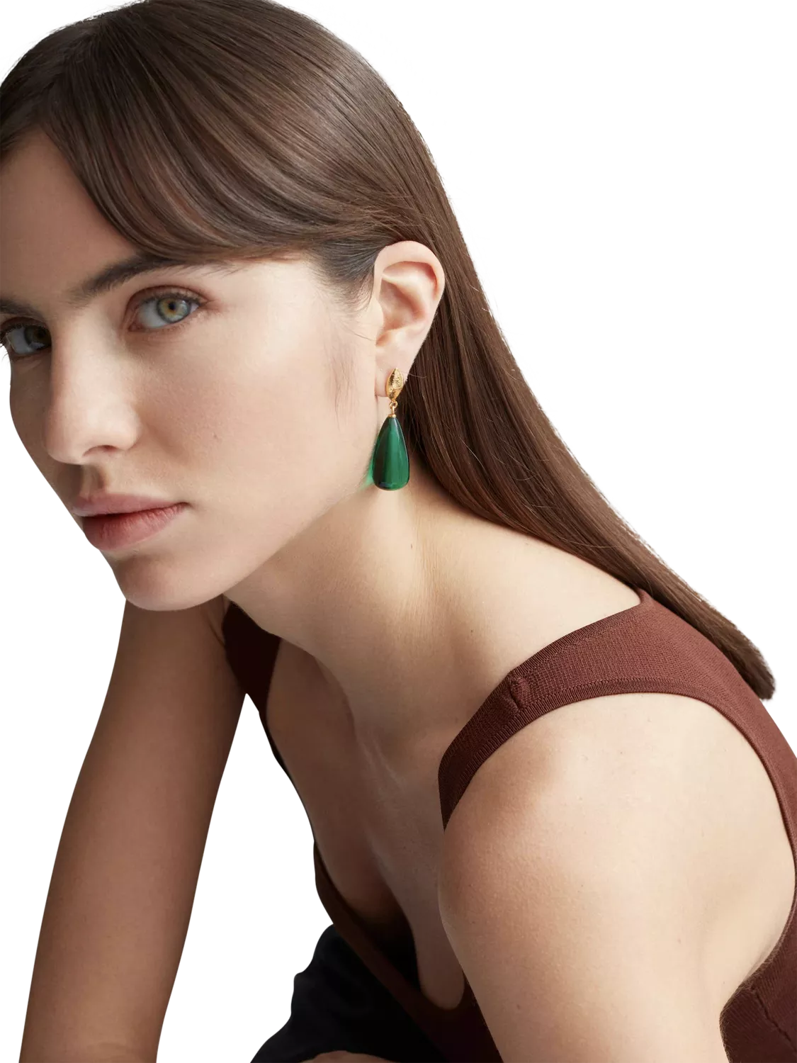 Shyla oval glass drop earrings gold plated - British product