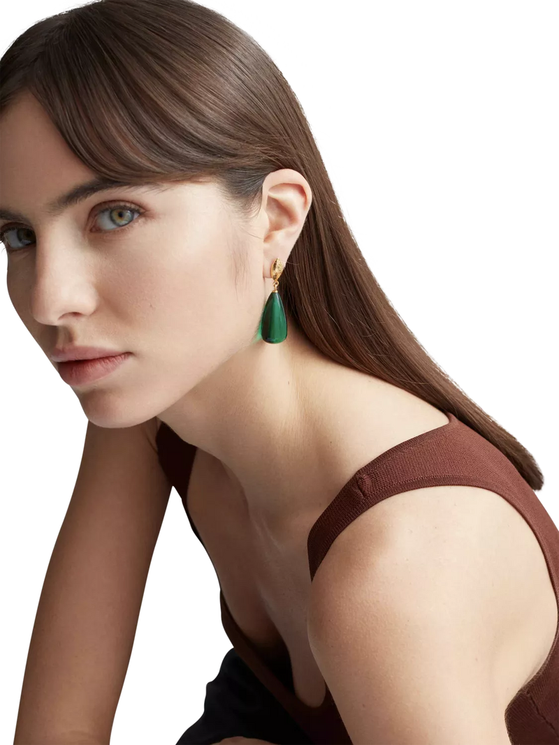 Shyla oval glass drop earrings gold plated - British product