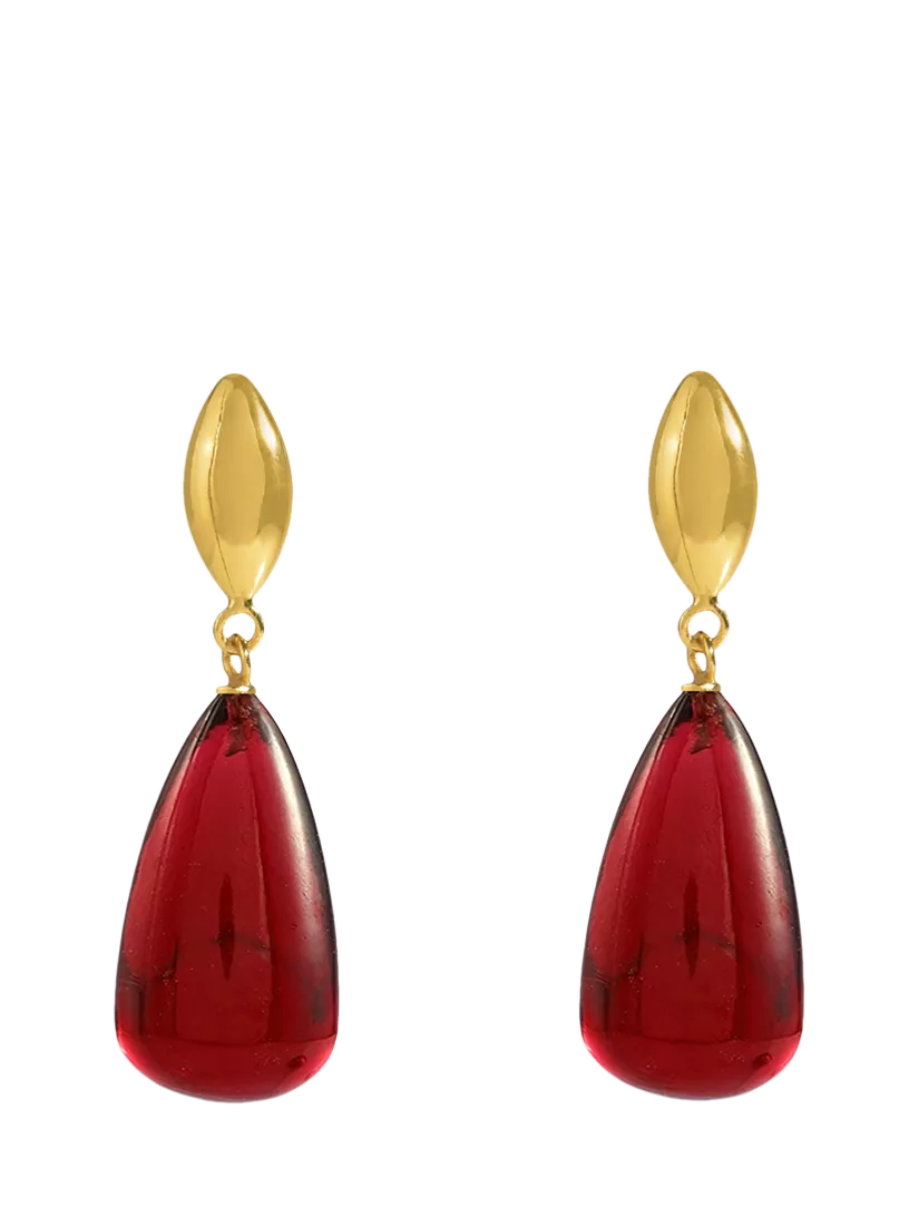 Shyla Corine Oval Ruby drop earrings in gold (British brand)
