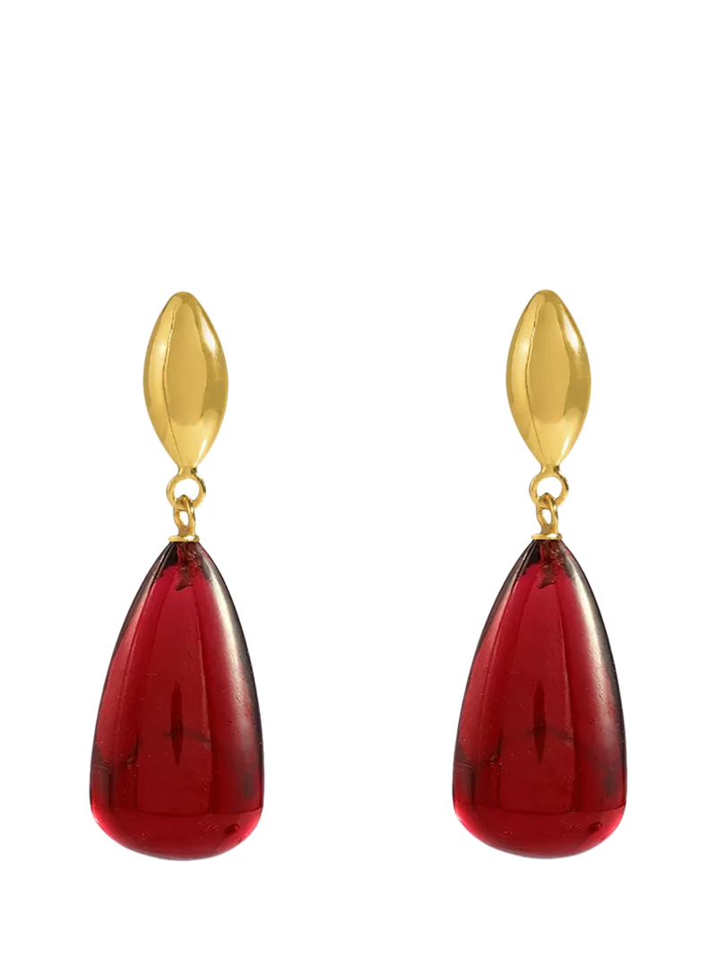 Shyla Corine Oval Ruby drop earrings in gold (British brand)