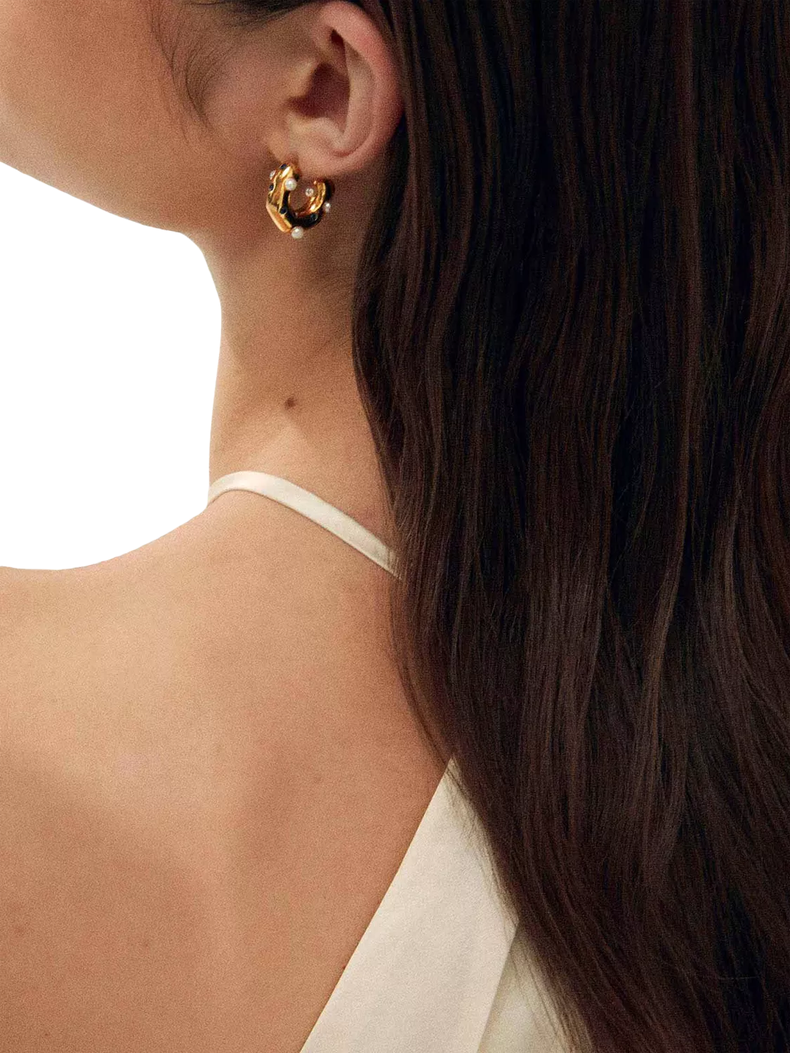 Shyla Lua blue crystal pearl hoop earrings gold plated, imported from the UK