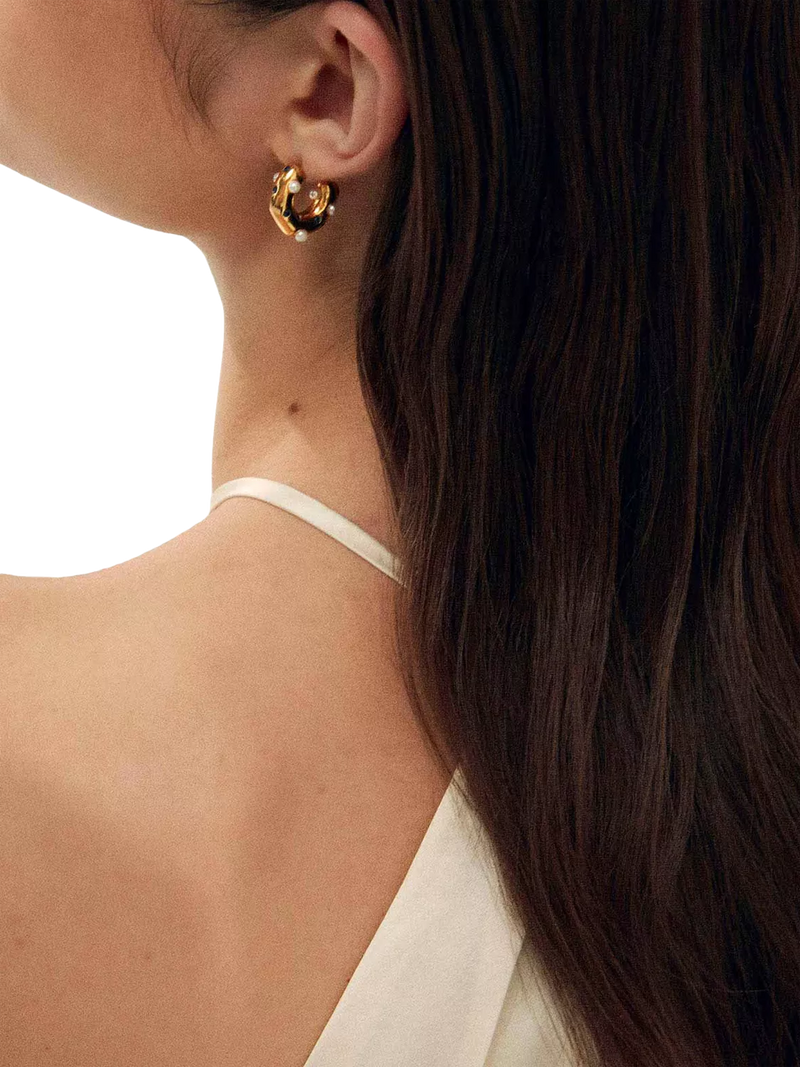 Shyla Lua blue crystal pearl hoop earrings gold plated, imported from the UK