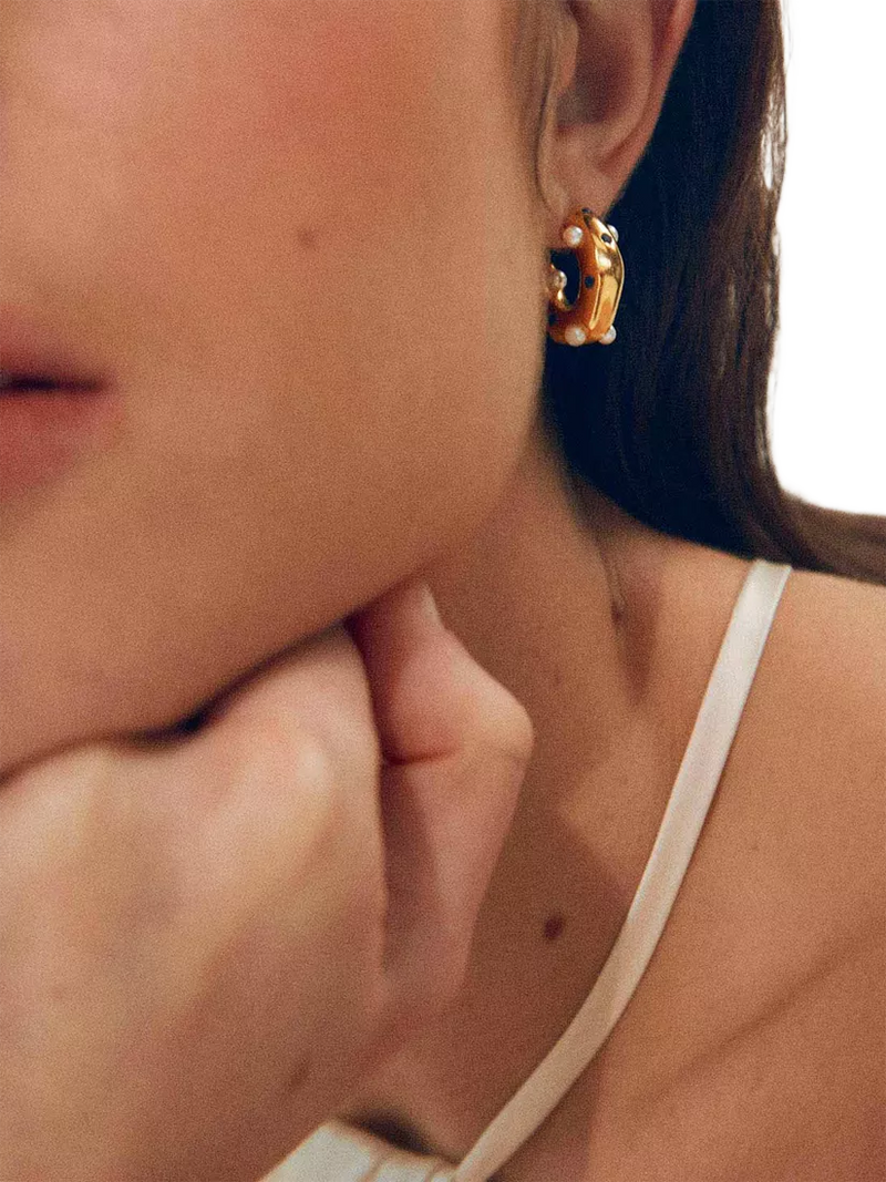 Shyla Lua blue crystal pearl hoop earrings gold plated, imported from the UK