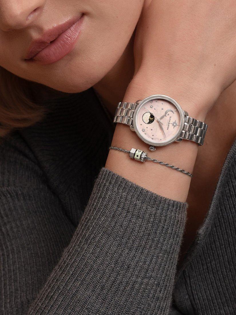 Olivia Burton women's moonphase watch pink dial stainless steel - British product