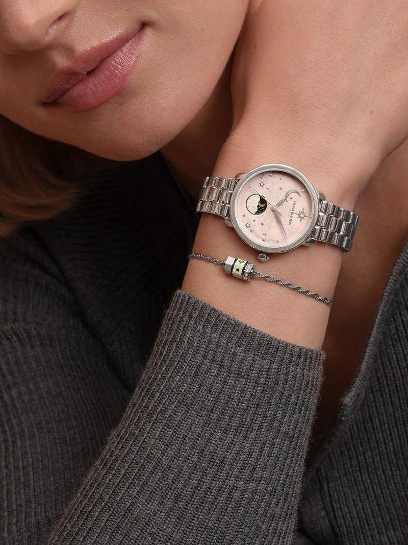 Olivia Burton women's moonphase watch pink dial stainless steel - British product