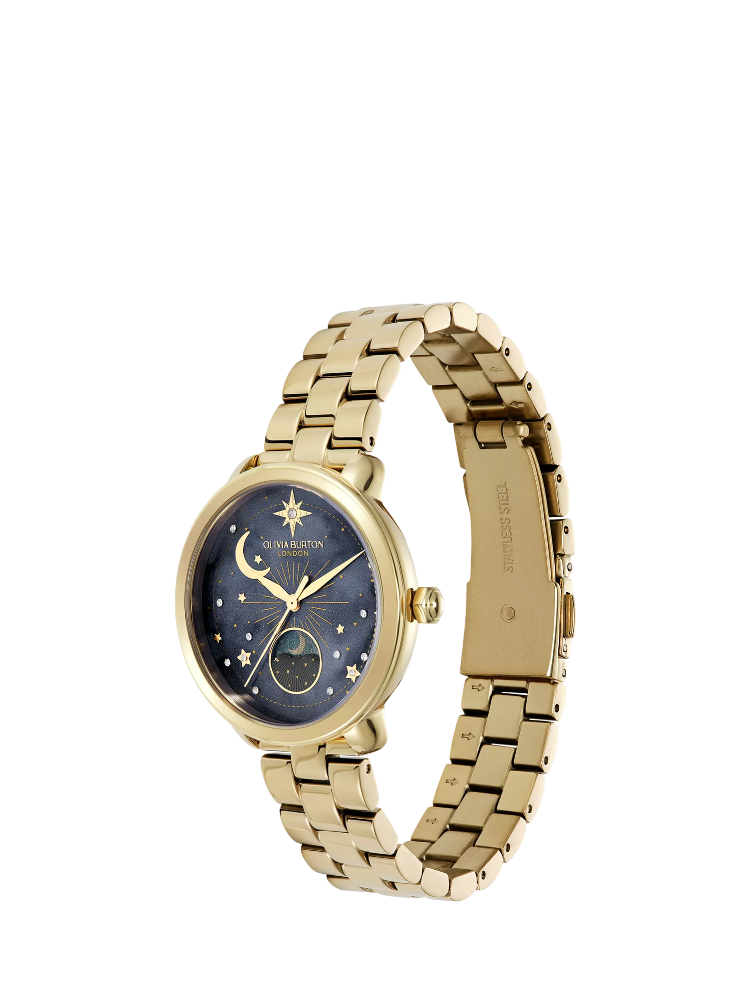 Olivia Burton women's moonphase watch pink dial stainless steel - British product