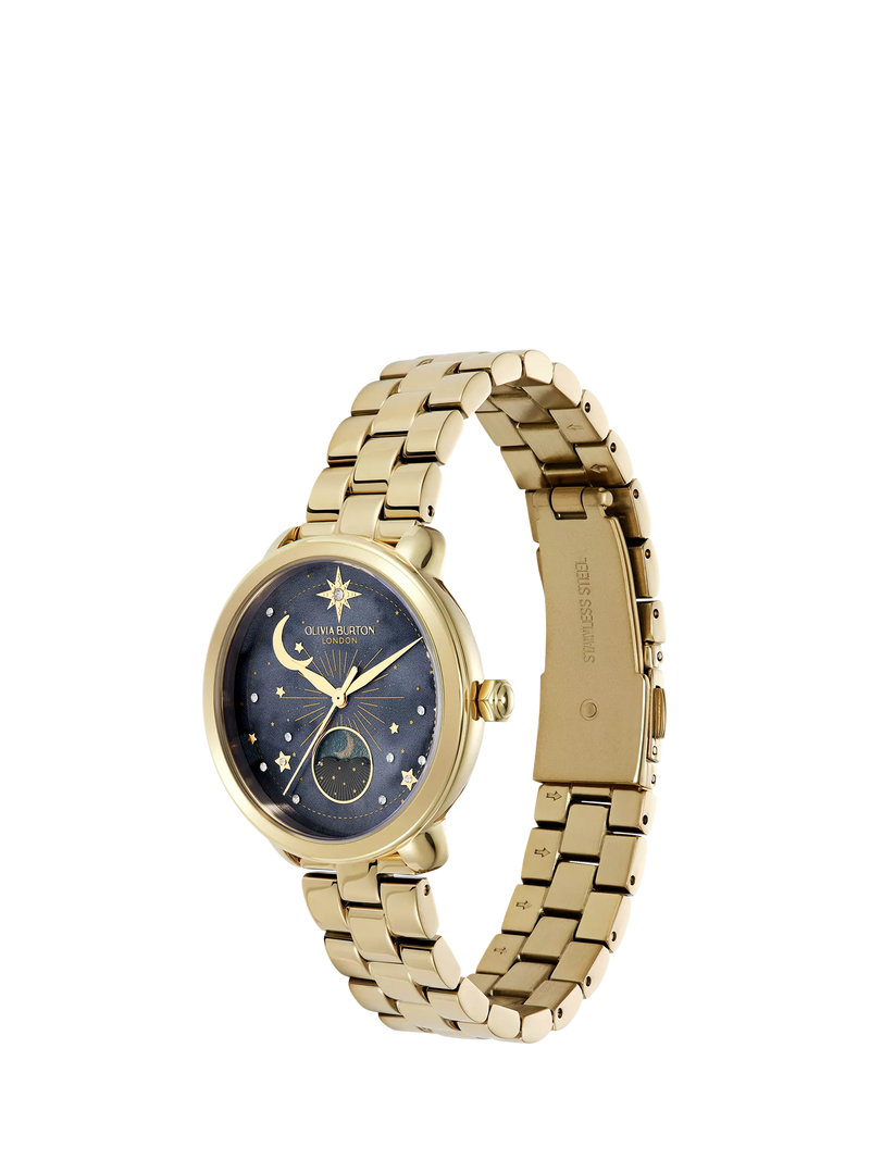Olivia Burton women's moonphase watch pink dial stainless steel - British product