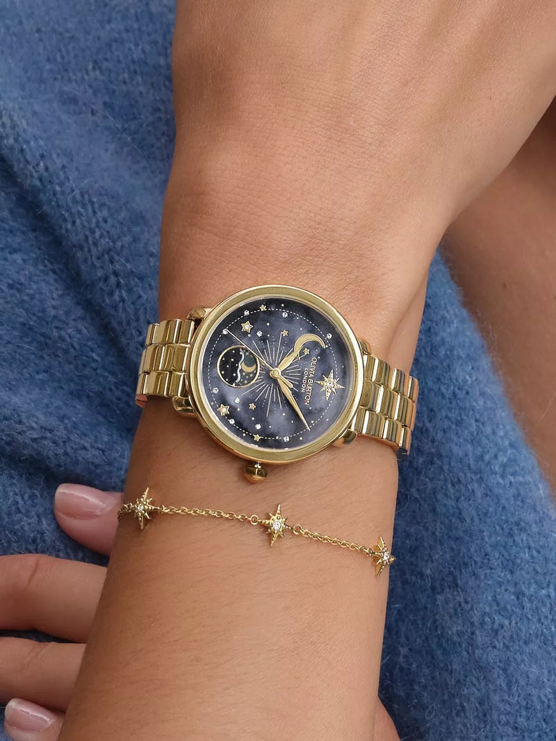 Olivia Burton women's moonphase watch pink dial stainless steel - British product