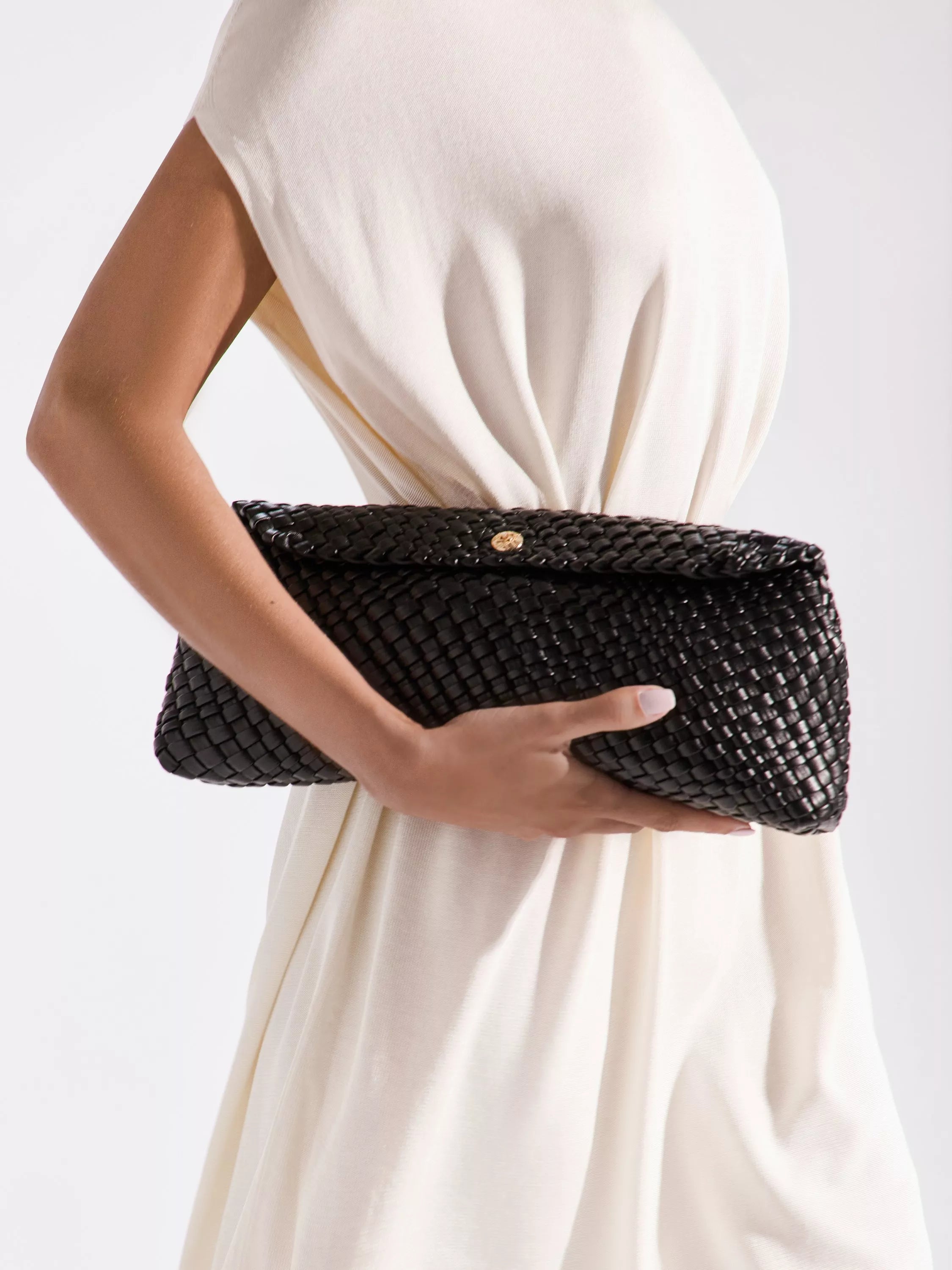 Dune London Encourage clutch bag with woven synthetic finish, imported from the UK