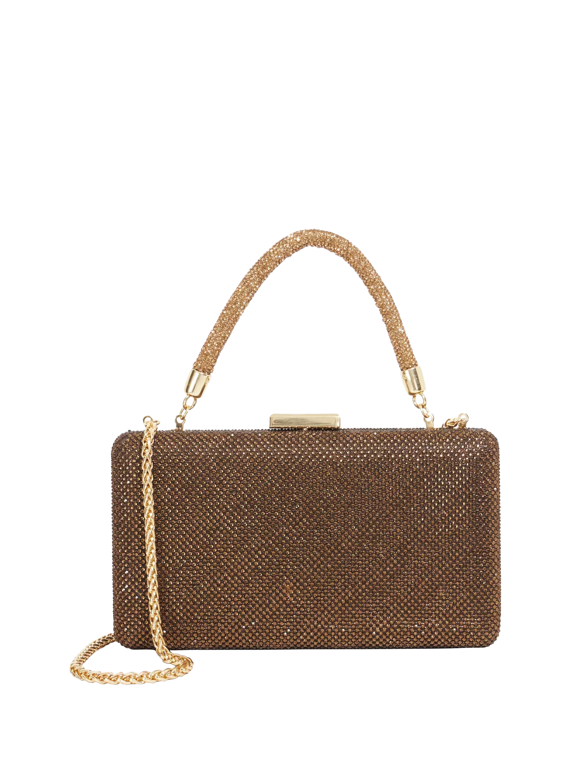 Dune London diamante handle clutch bag in bronze (British brand)