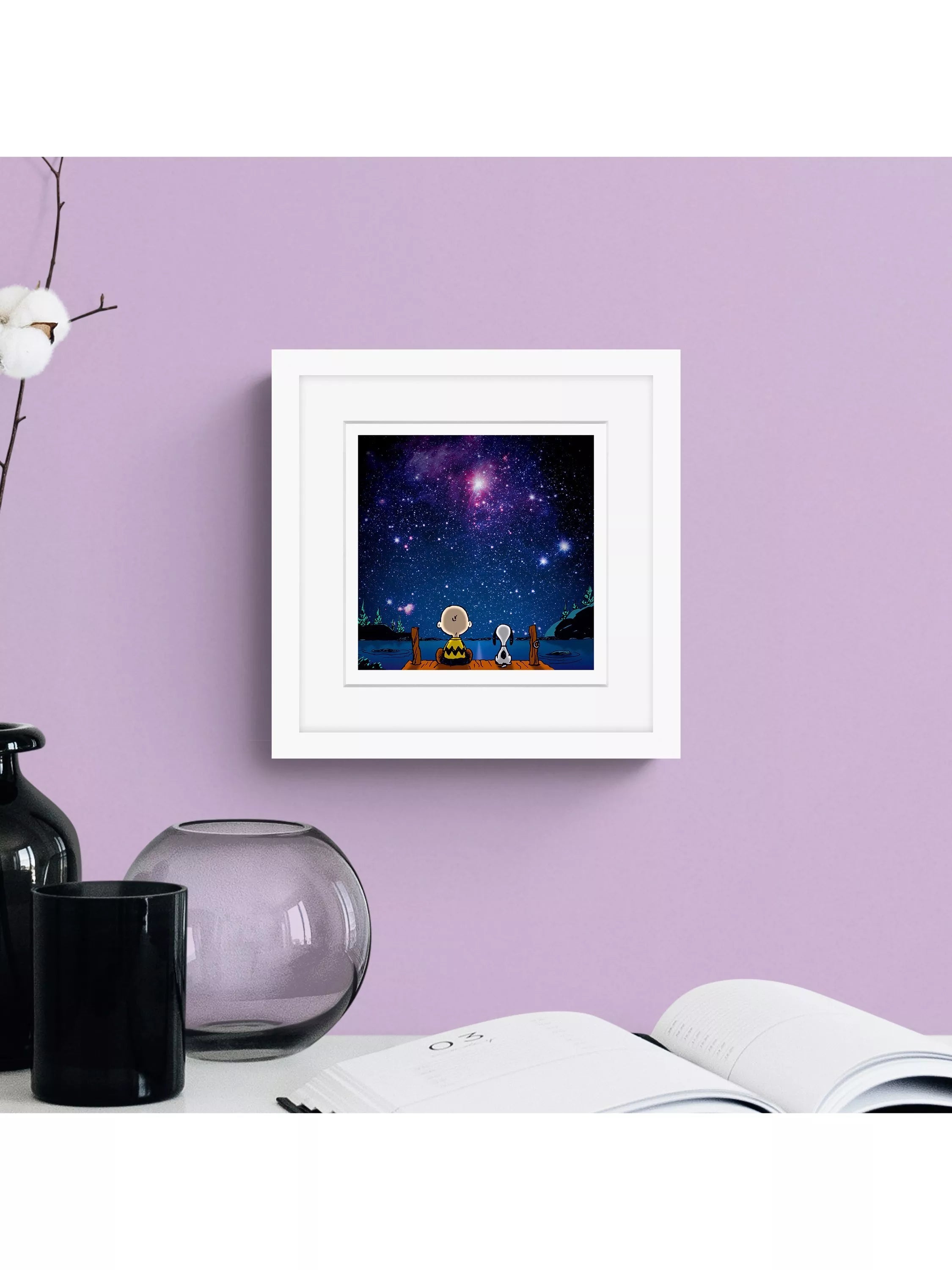 John Lewis Peanuts framed print Snoopy and Charlie stargazing 22x22cm, UK version