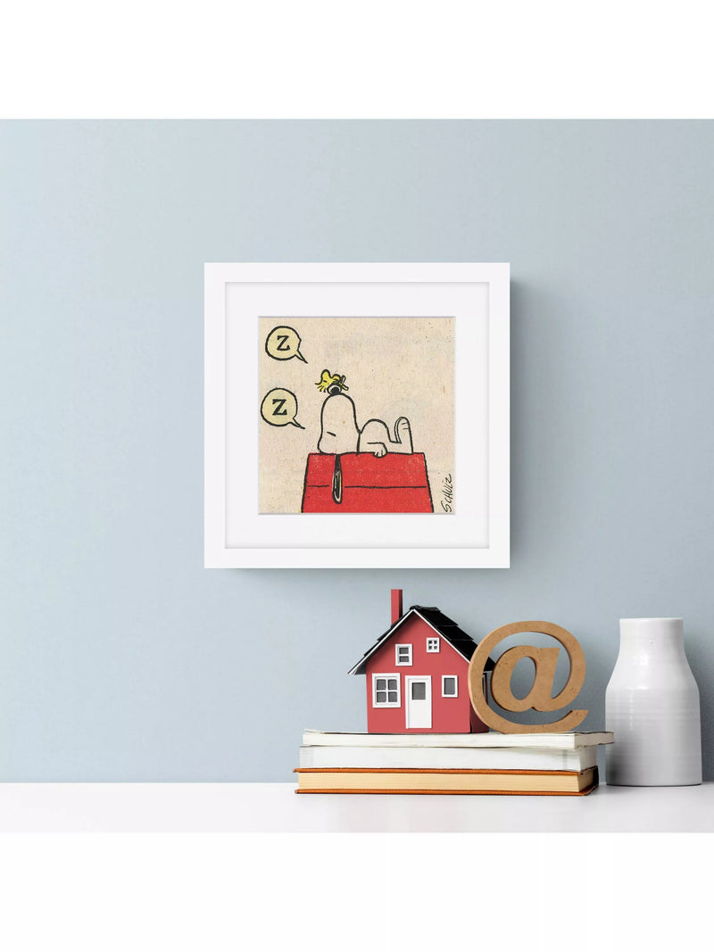 John Lewis framed print Snoopy Sleep Red 22x22cm, imported from the UK