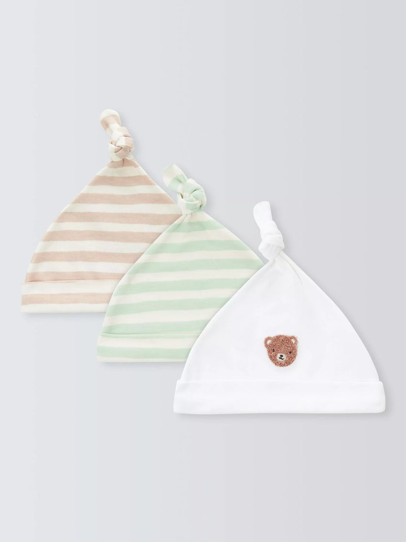 John Lewis Baby Teddy Hats pack of 3, UK version