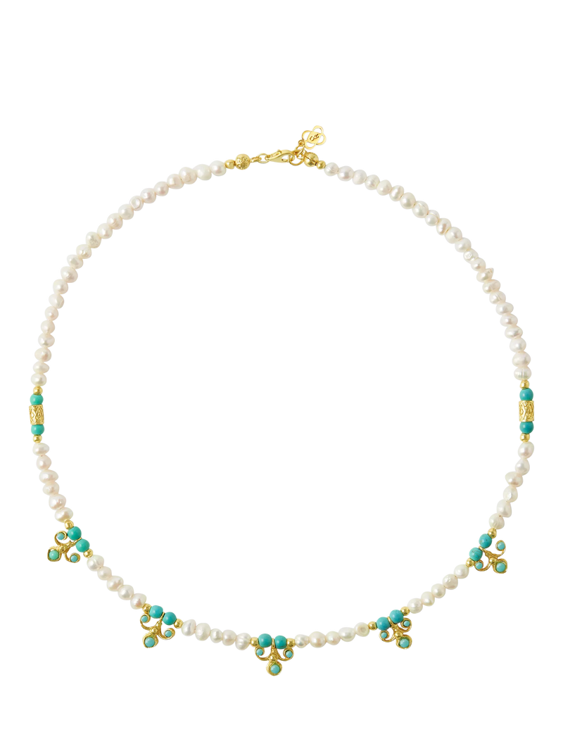 Ottoman Hands Amelie beaded pearl necklace gold - British product