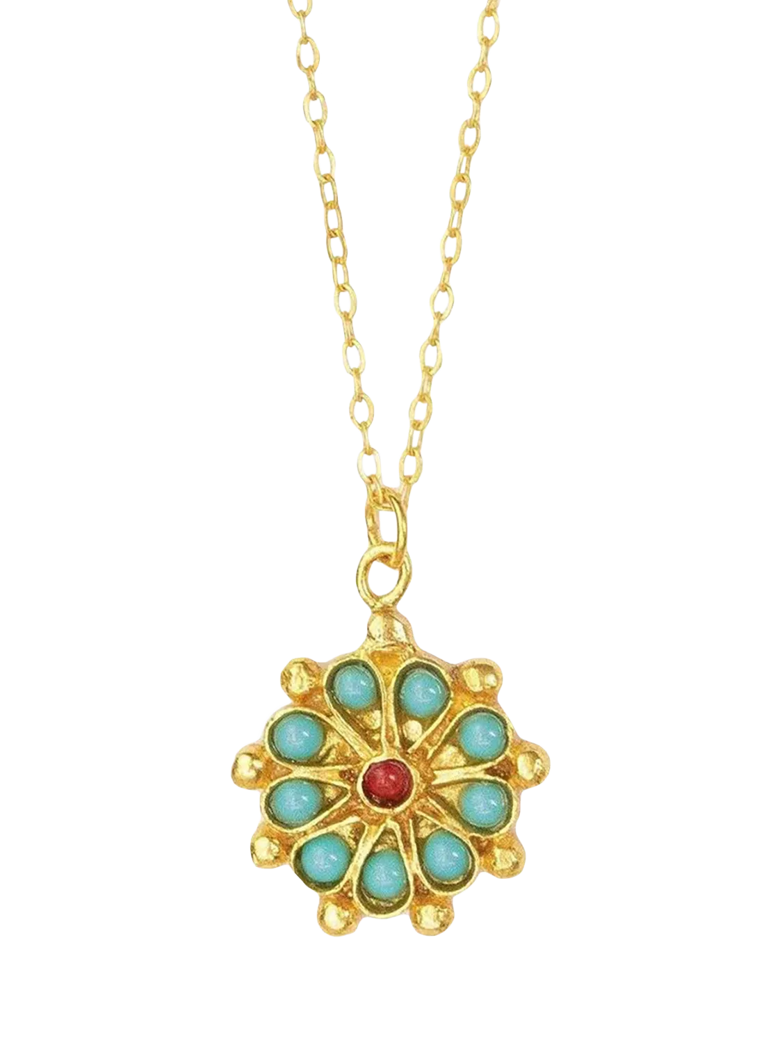 Ottoman Hands Marigold Turquoise and Red Agate Beaded Pendant - British product