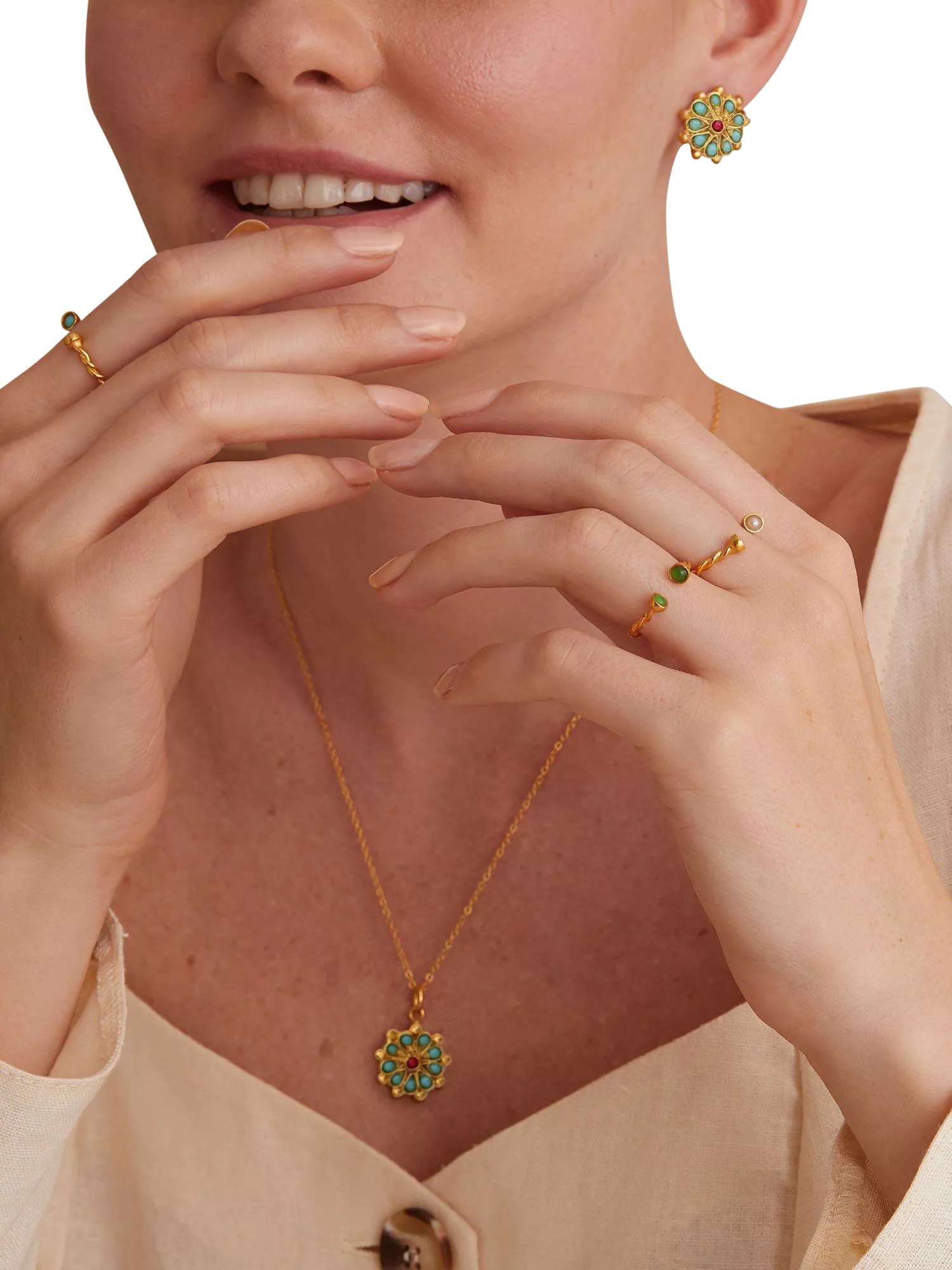 Ottoman Hands Marigold Turquoise and Red Agate Beaded Pendant - British product