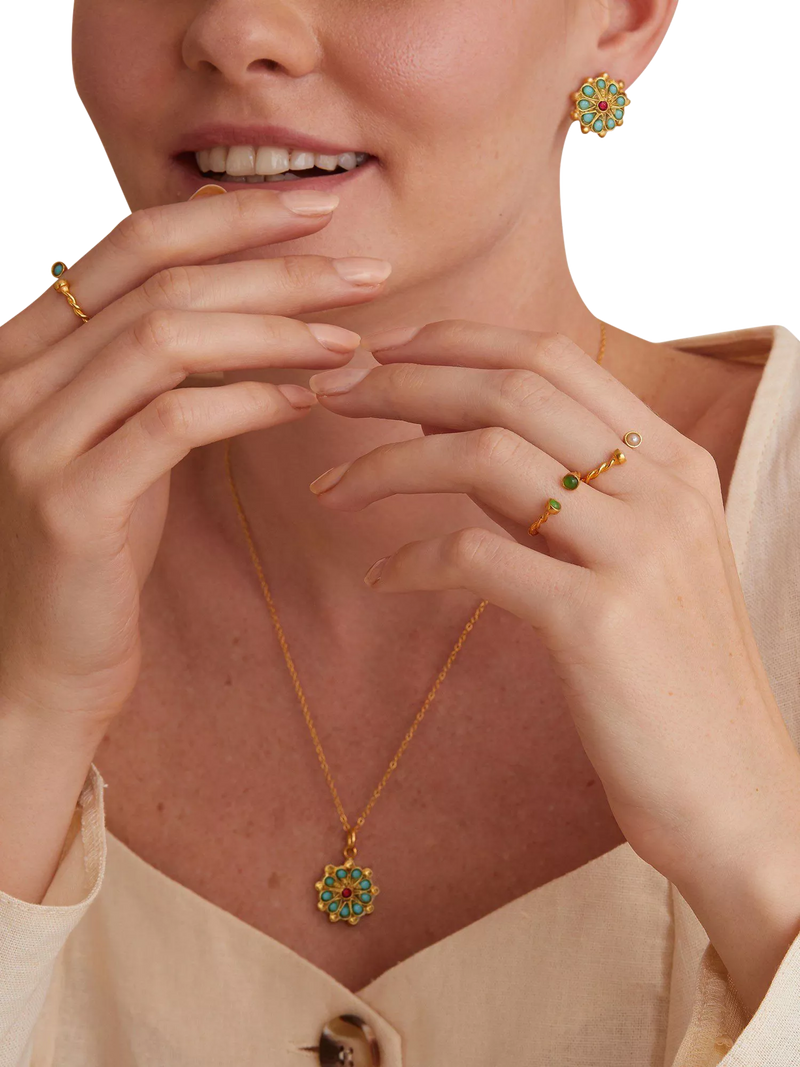 Ottoman Hands Marigold Turquoise and Red Agate Beaded Pendant - British product