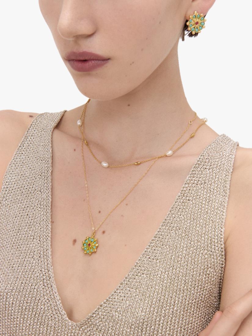 Ottoman Hands Marigold Turquoise and Red Agate Beaded Pendant - British product