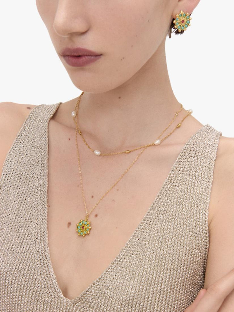 Ottoman Hands Marigold Turquoise and Red Agate Beaded Pendant - British product