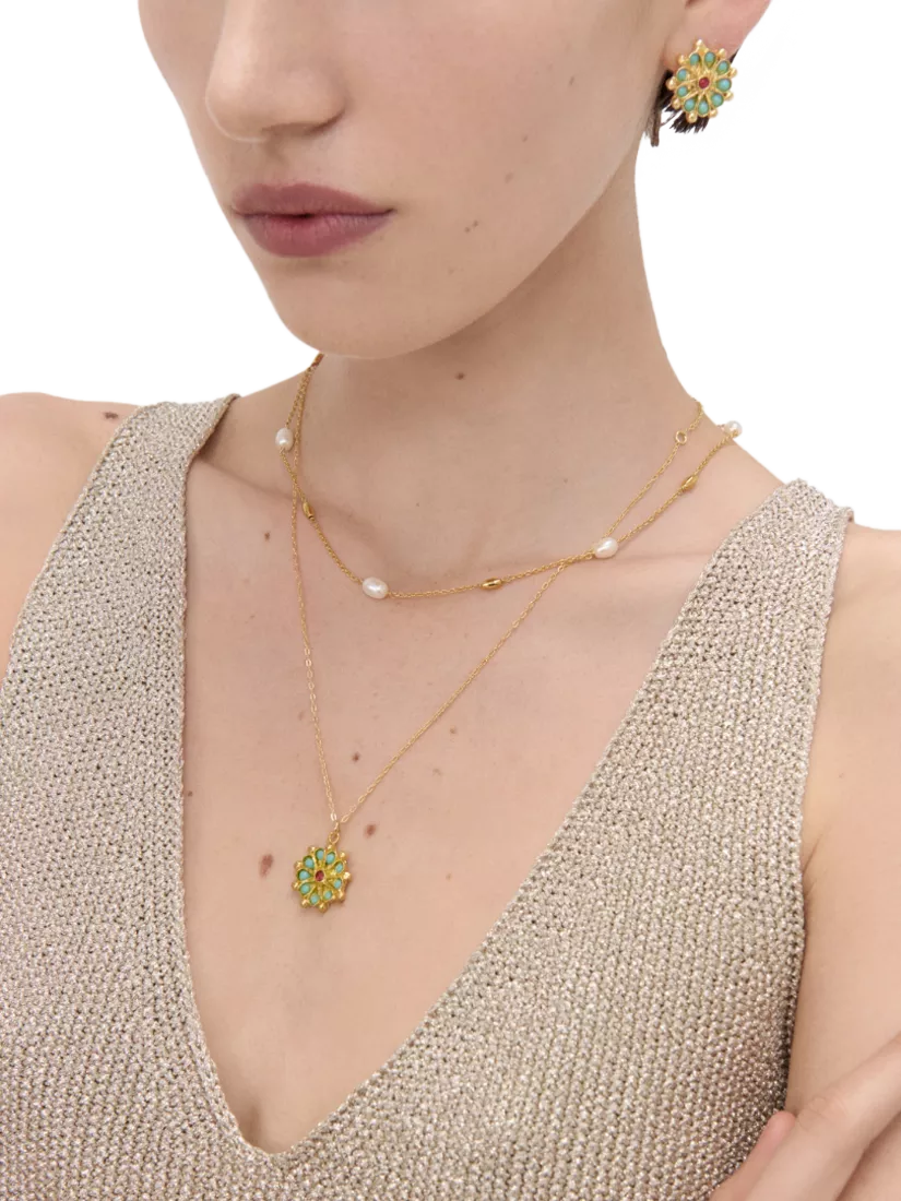 Ottoman Hands Marigold Turquoise and Red Agate Beaded Pendant - British product