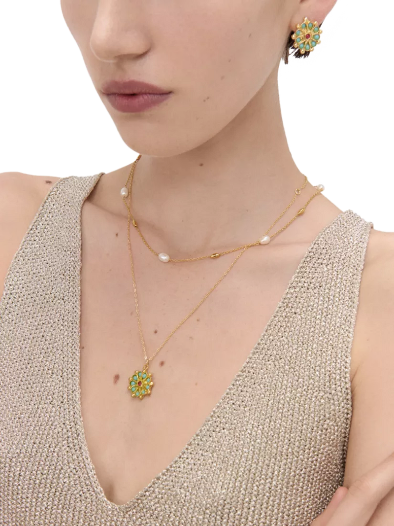 Ottoman Hands Marigold Turquoise and Red Agate Beaded Pendant - British product