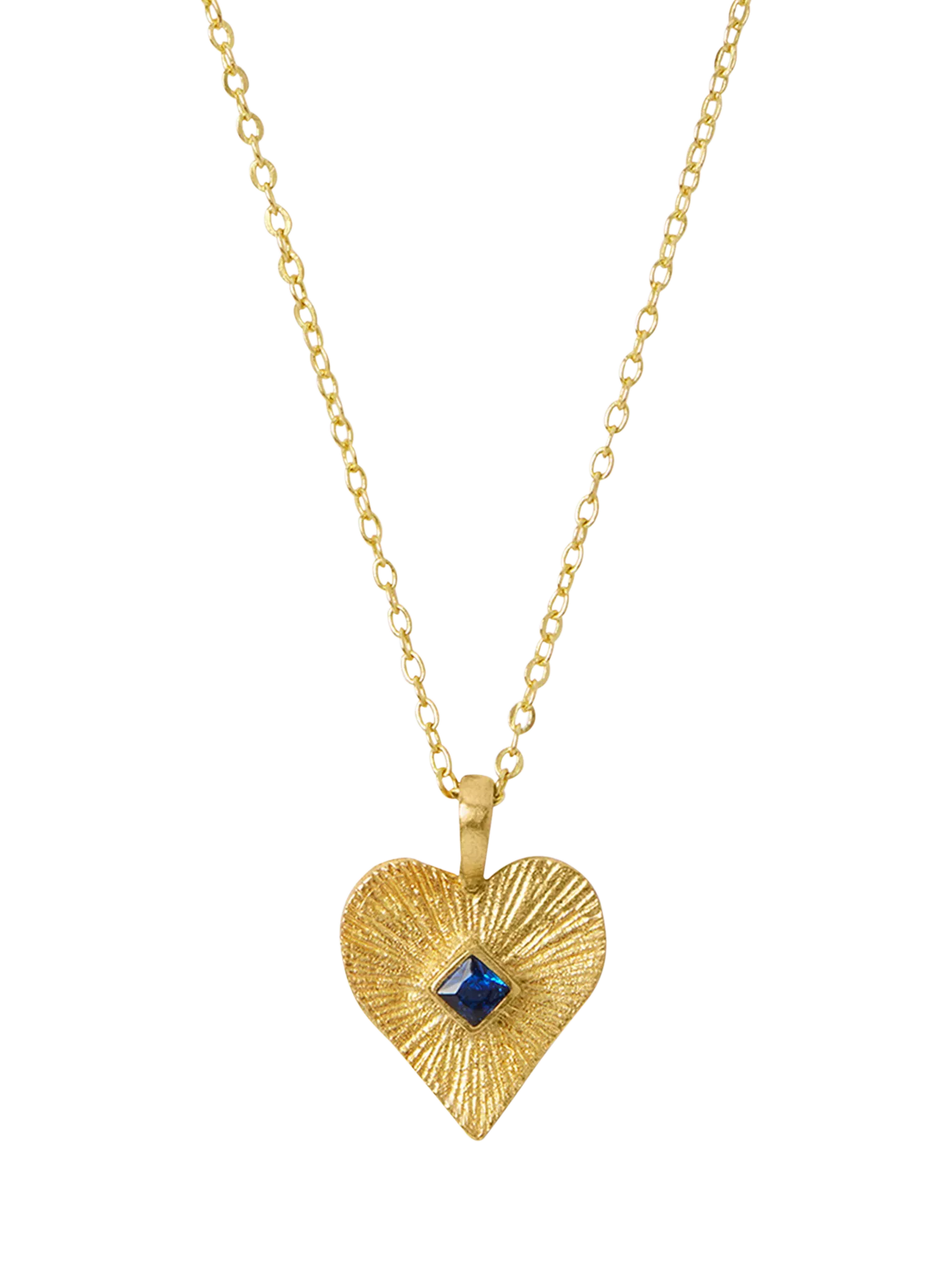 Ottoman Hands crystal heart necklace gold plated with blue gem, UK version