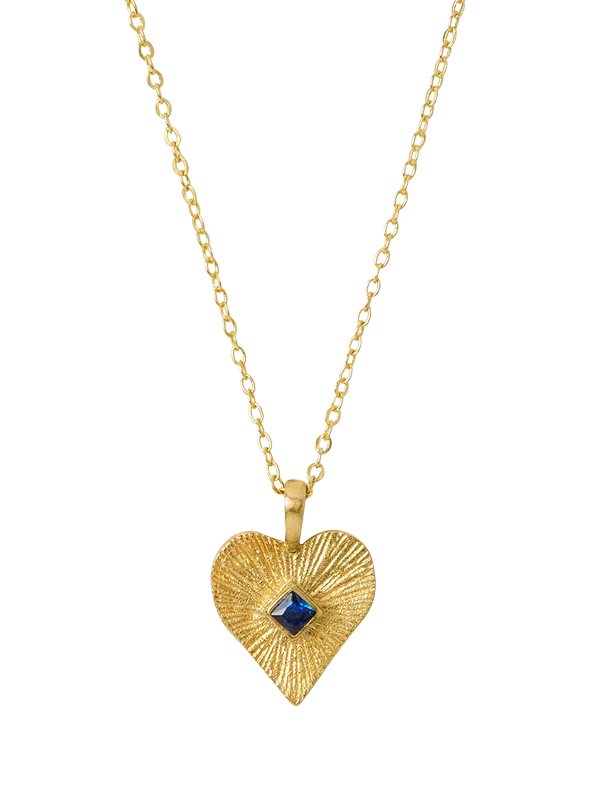 Ottoman Hands crystal heart necklace gold plated with blue gem, UK version