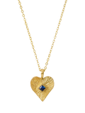 Ottoman Hands crystal heart necklace gold plated with blue gem, UK version