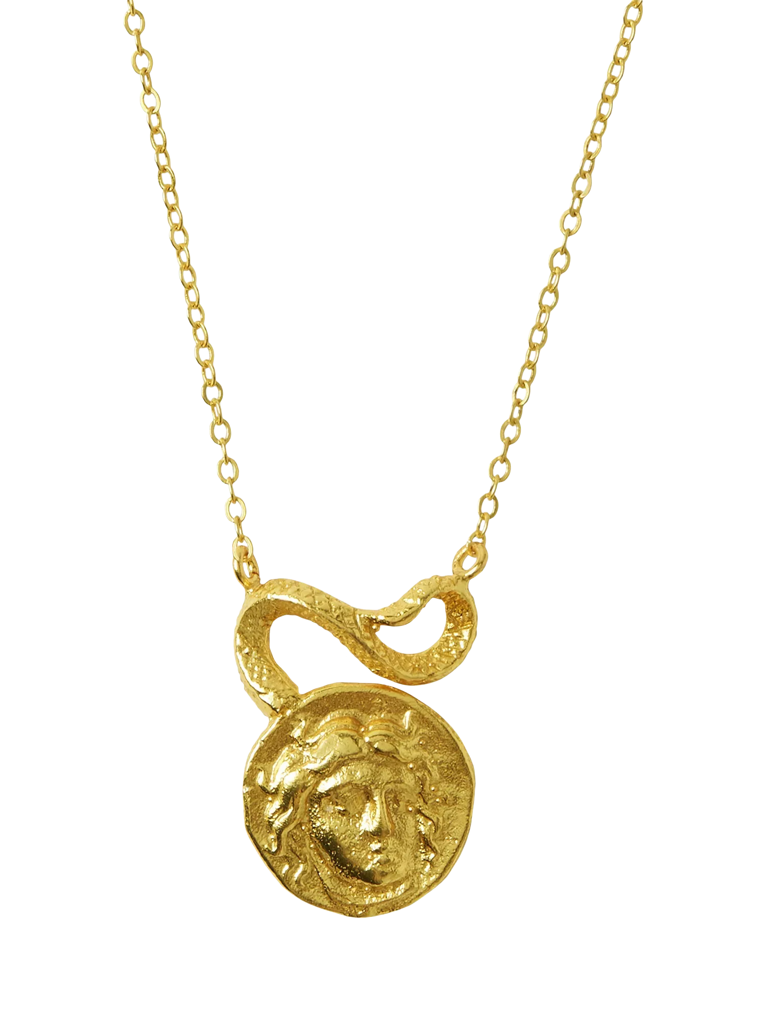 Ottoman Hands gold Gorgon Medusa pendant necklace, imported from the UK