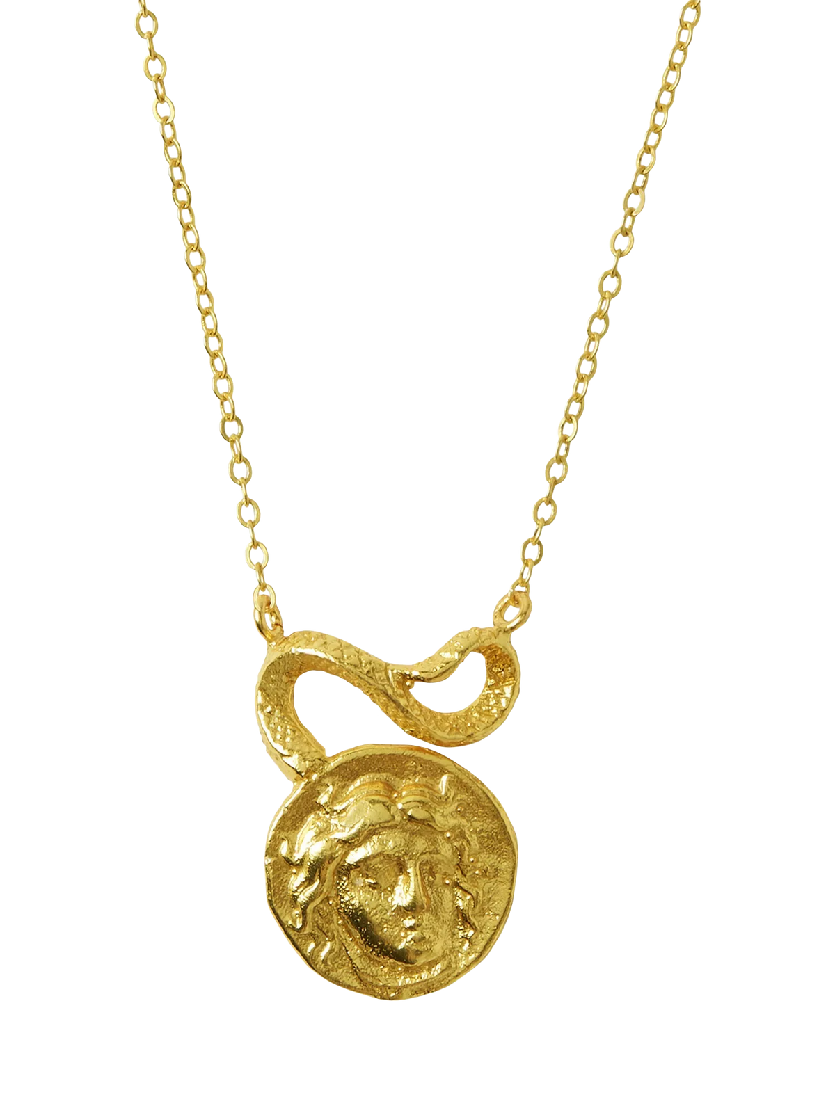 Ottoman Hands gold Gorgon Medusa pendant necklace, imported from the UK