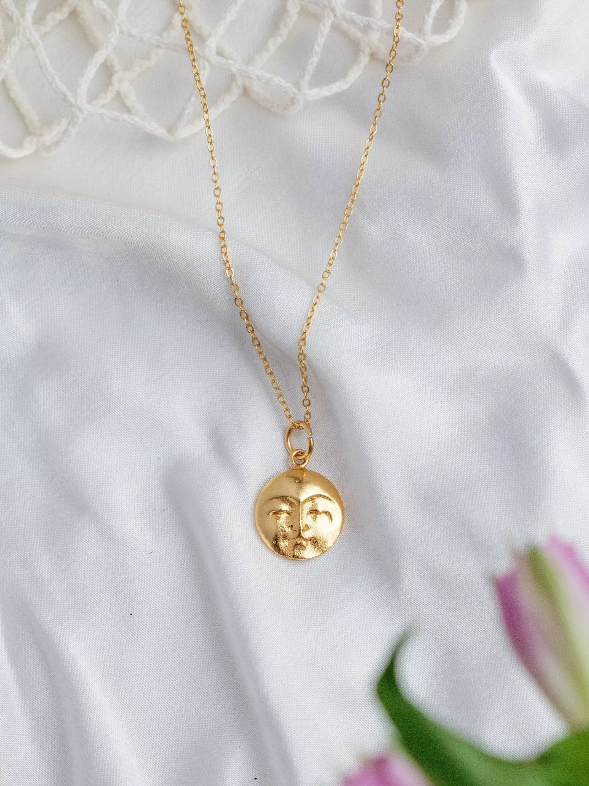 Ottoman Hands moon face pendant gold 21ct plated brass - British product