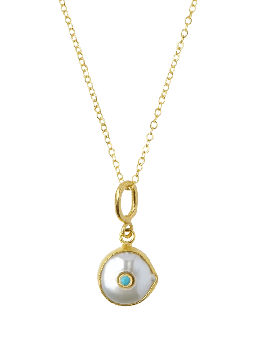Ottoman Hands pendant necklace pearl turquoise gold, UK version