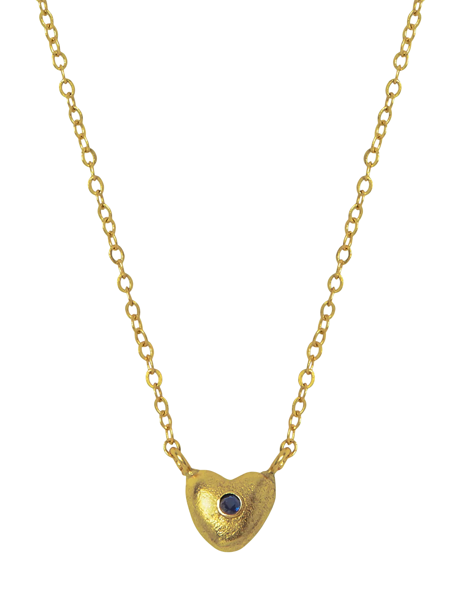 Ottoman Hands gold heart pendant with blue cubic zirconia, UK version