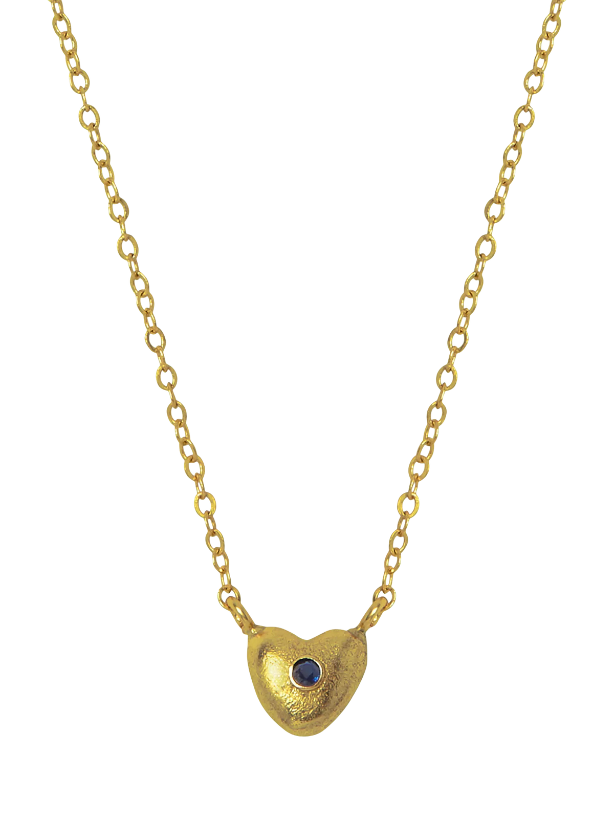 Ottoman Hands gold heart pendant with blue cubic zirconia, UK version