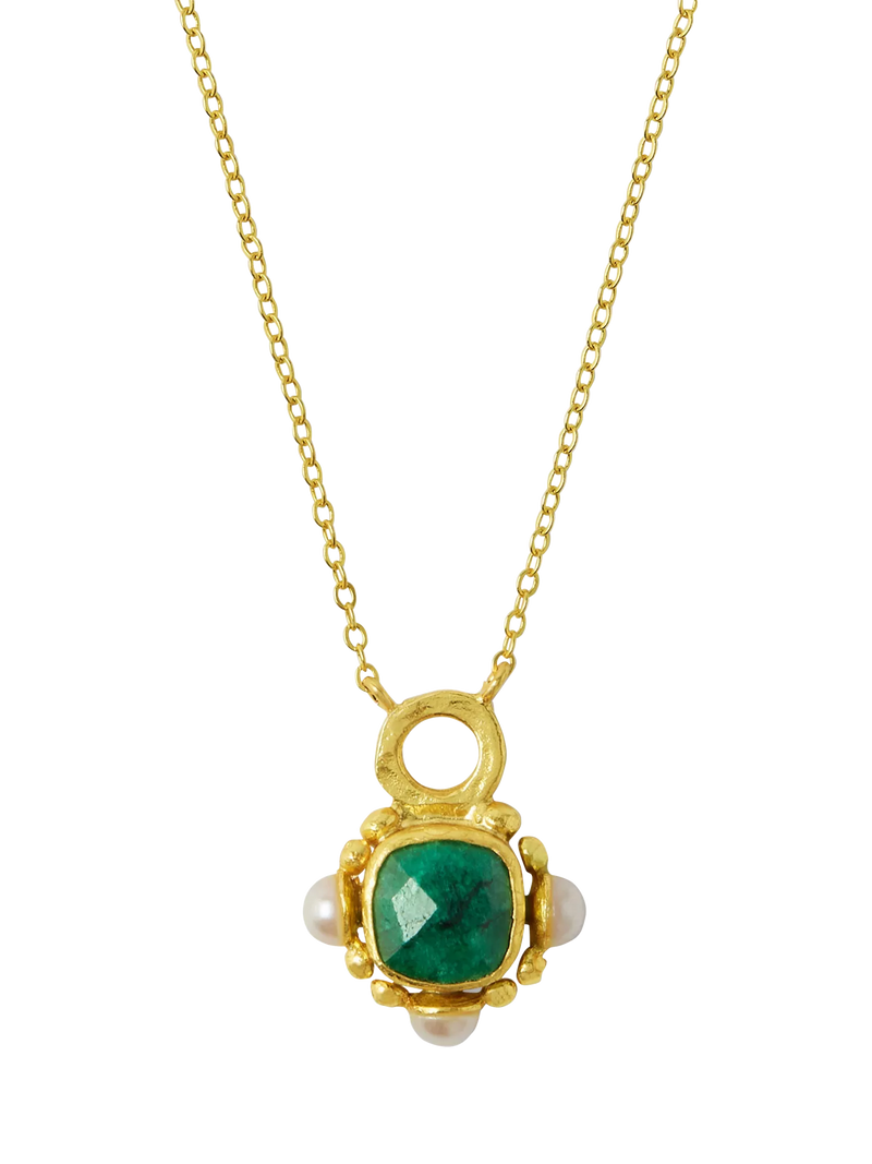 Ottoman Hands Esther emerald pendant necklace gold, UK version
