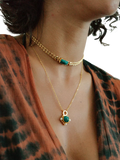 Ottoman Hands Esther emerald pendant necklace gold, UK version