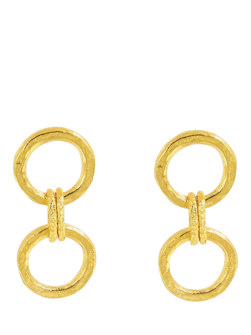 Ottoman Hands drop earrings with double chain in gold (British brand)