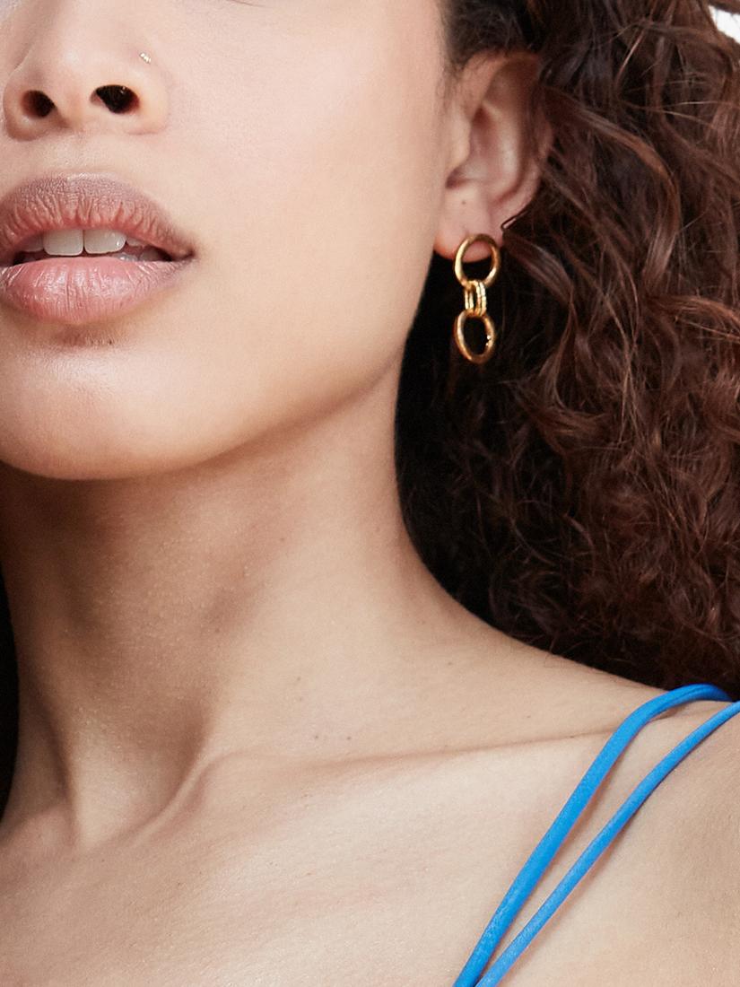 Ottoman Hands drop earrings with double chain in gold (British brand)