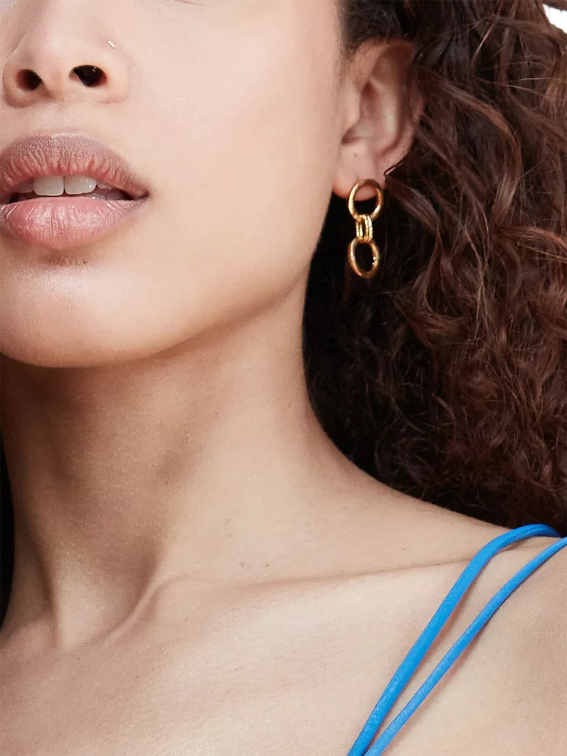 Ottoman Hands drop earrings with double chain in gold (British brand)
