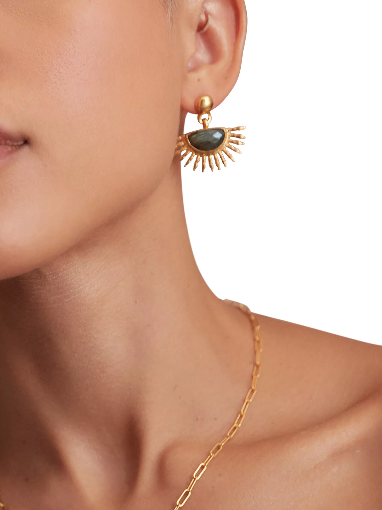 Ottoman Hands gold drop earrings with labradorite - British product