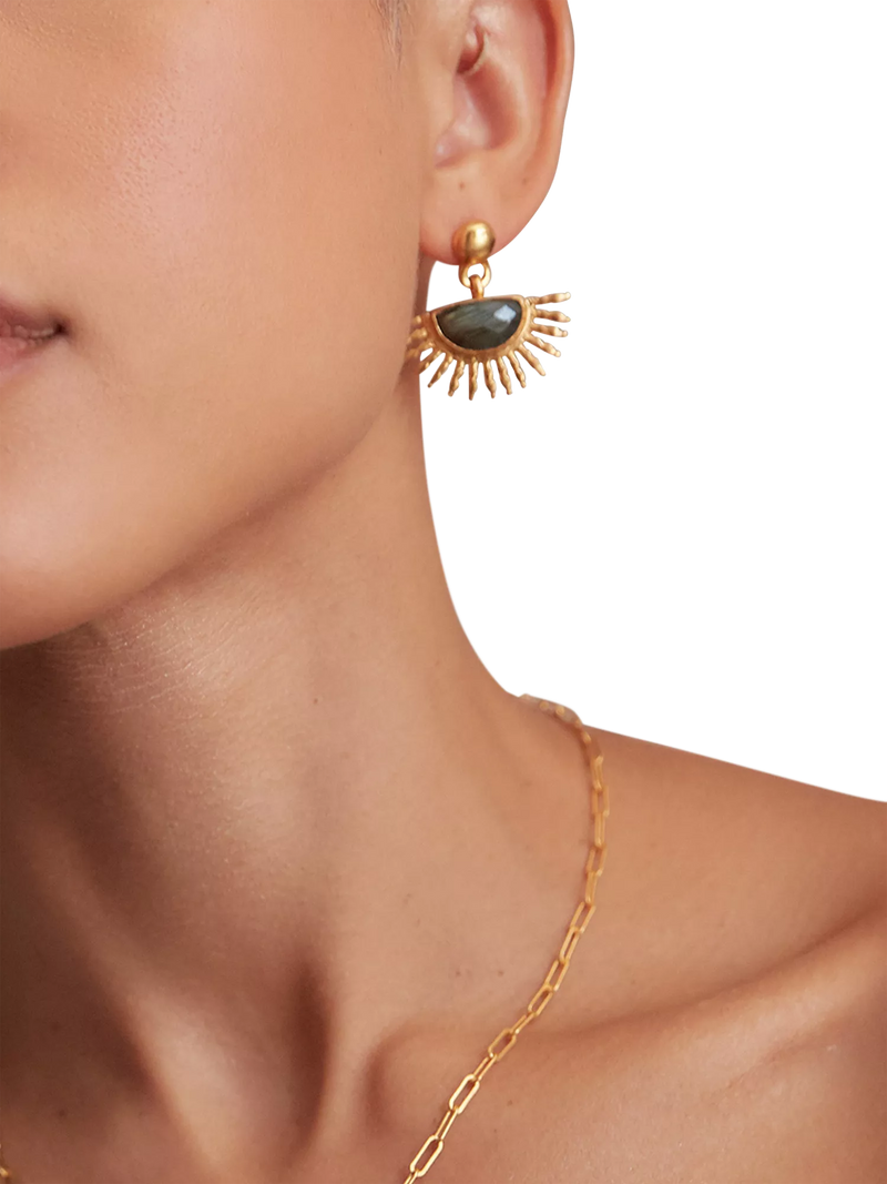 Ottoman Hands gold drop earrings with labradorite - British product