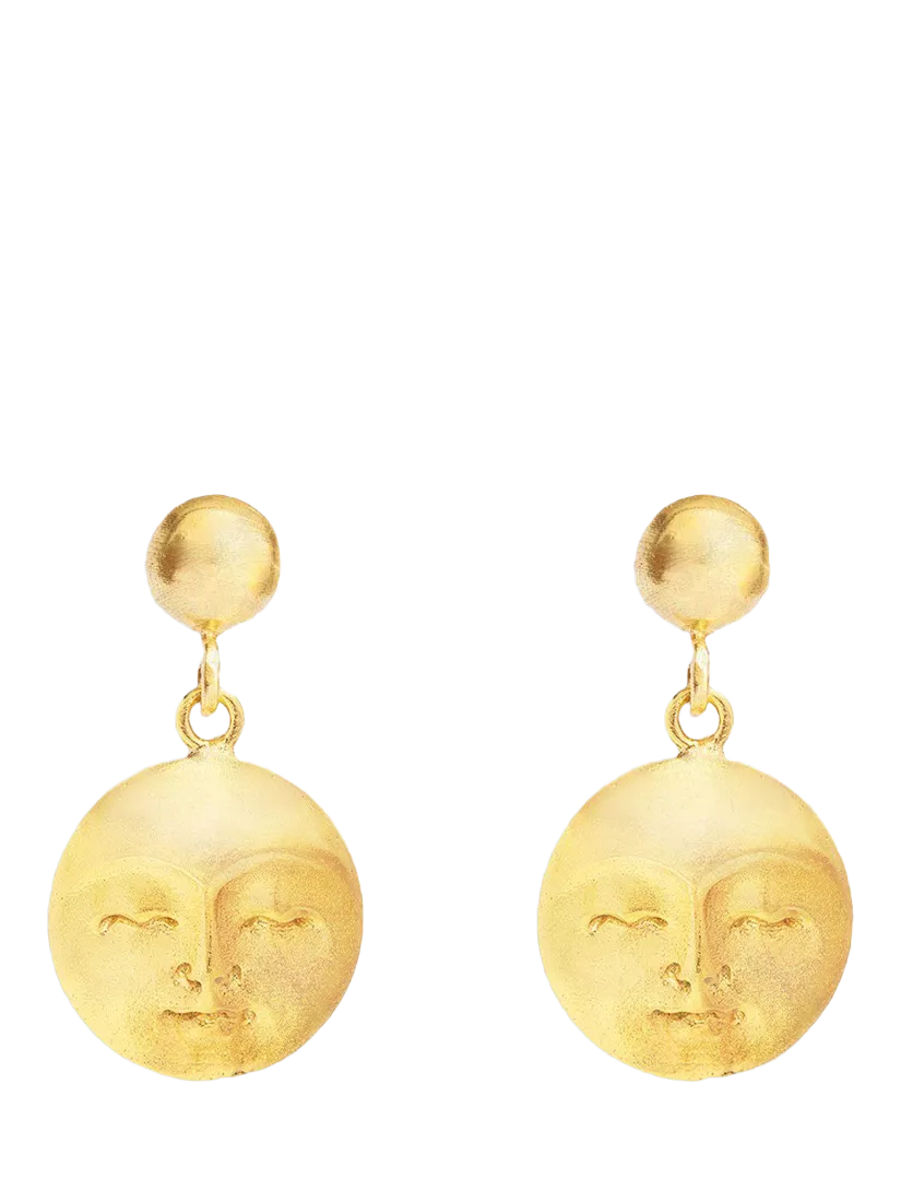 Ottoman Hands moon face gold drop earrings, imported from the UK