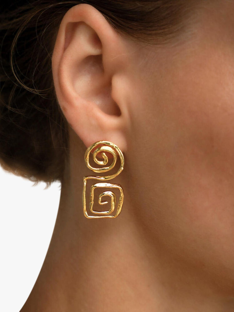 Ottoman Hands stud earrings gold drop 3cm, imported from the UK