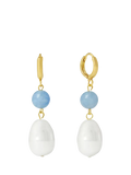 Ottoman Hands huggie pearl earrings gold with blue chalcedony (British brand)