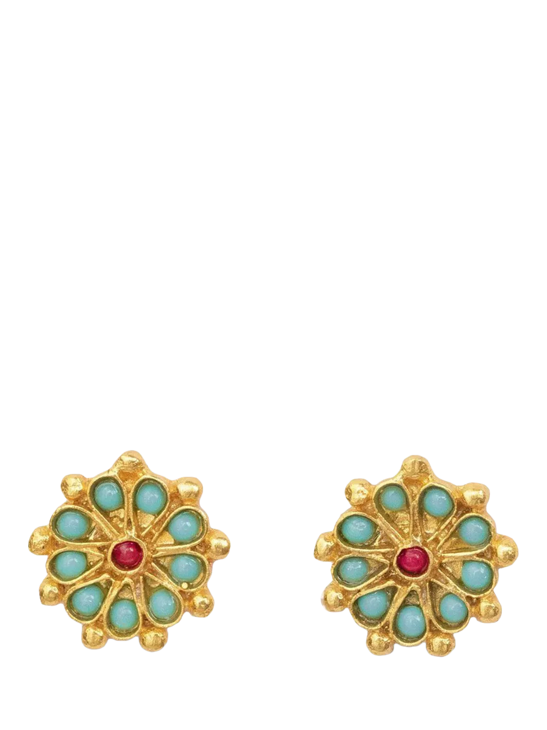 Ottoman Hands Marigold earrings with turquoise and red agate beads, imported from the UK