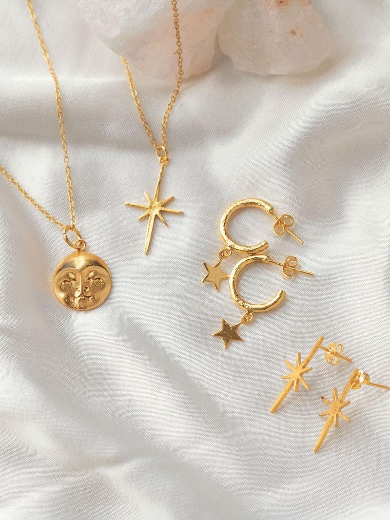Ottoman Hands star charm hoop earrings 3 cm, imported from the UK
