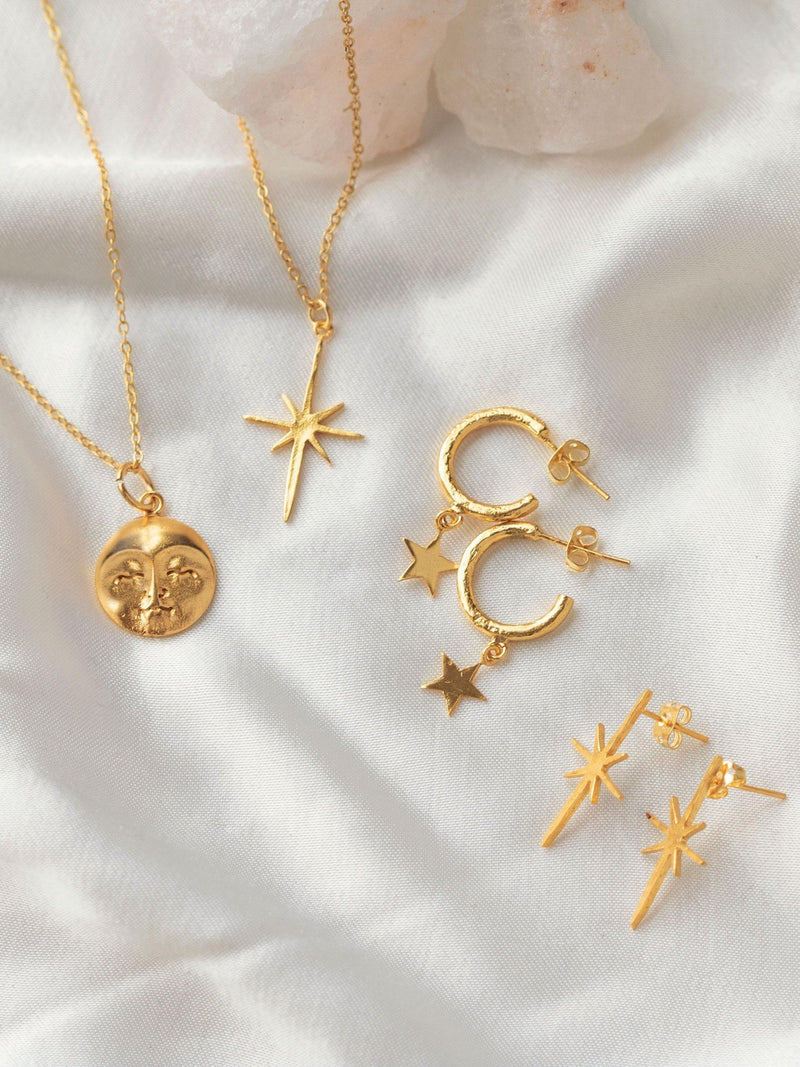 Ottoman Hands star charm hoop earrings 3 cm, imported from the UK